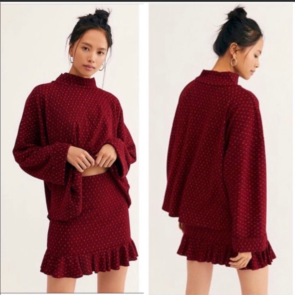 Free People Set The Mood Mock Neck Sweater & Skirt